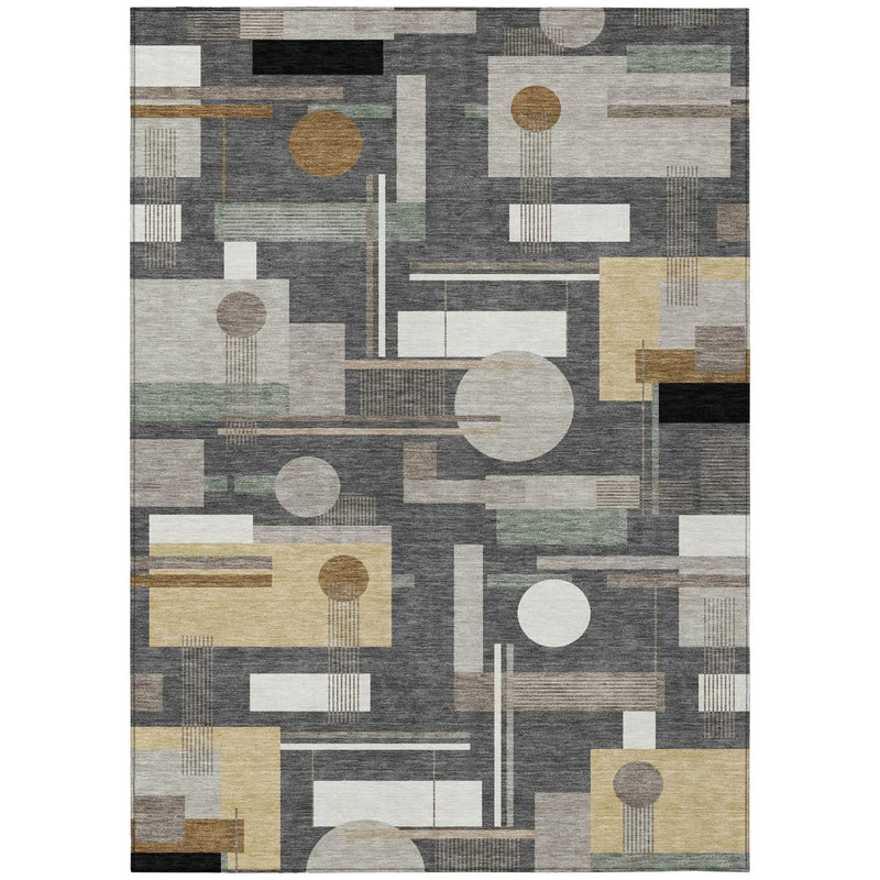 3' X 5' Graphite And Gray Geometric Washable Indoor Outdoor Area Rug Homeroots Outdoor