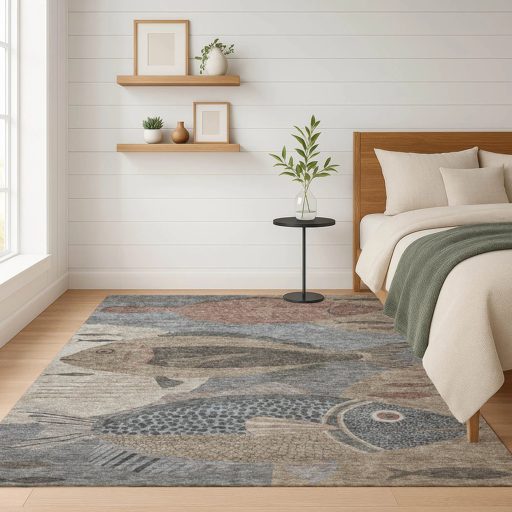 3' X 5' Gray And Beige Tropical Fish Washable Indoor Outdoor Area Rug Homeroots Outdoor