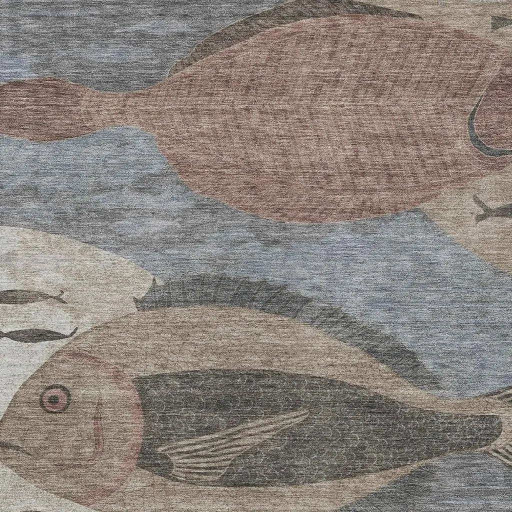 3' X 5' Gray And Beige Tropical Fish Washable Indoor Outdoor Area Rug Homeroots Outdoor
