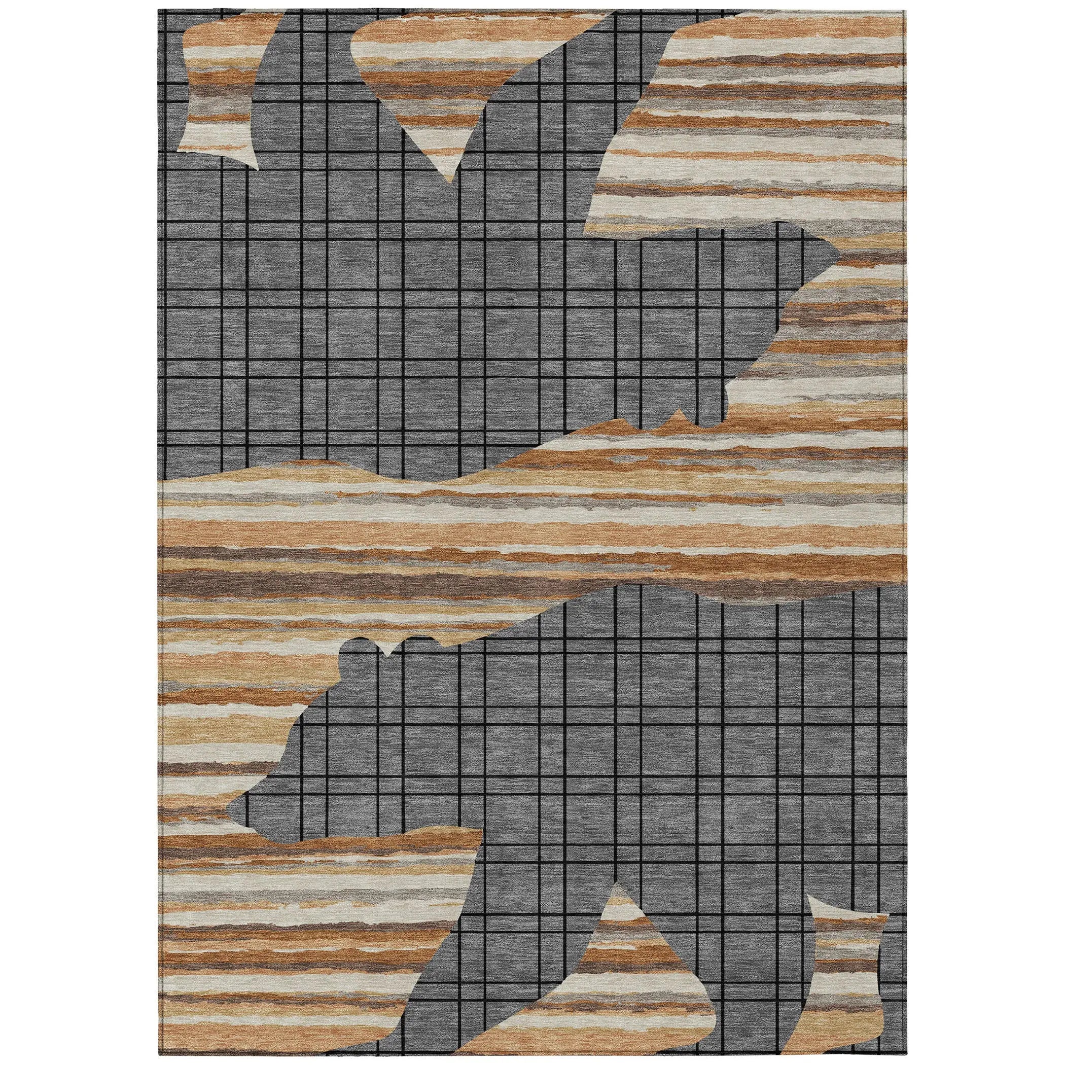 3' X 5' Gray And Brown Abstract Washable Indoor Outdoor Area Rug Homeroots Outdoor