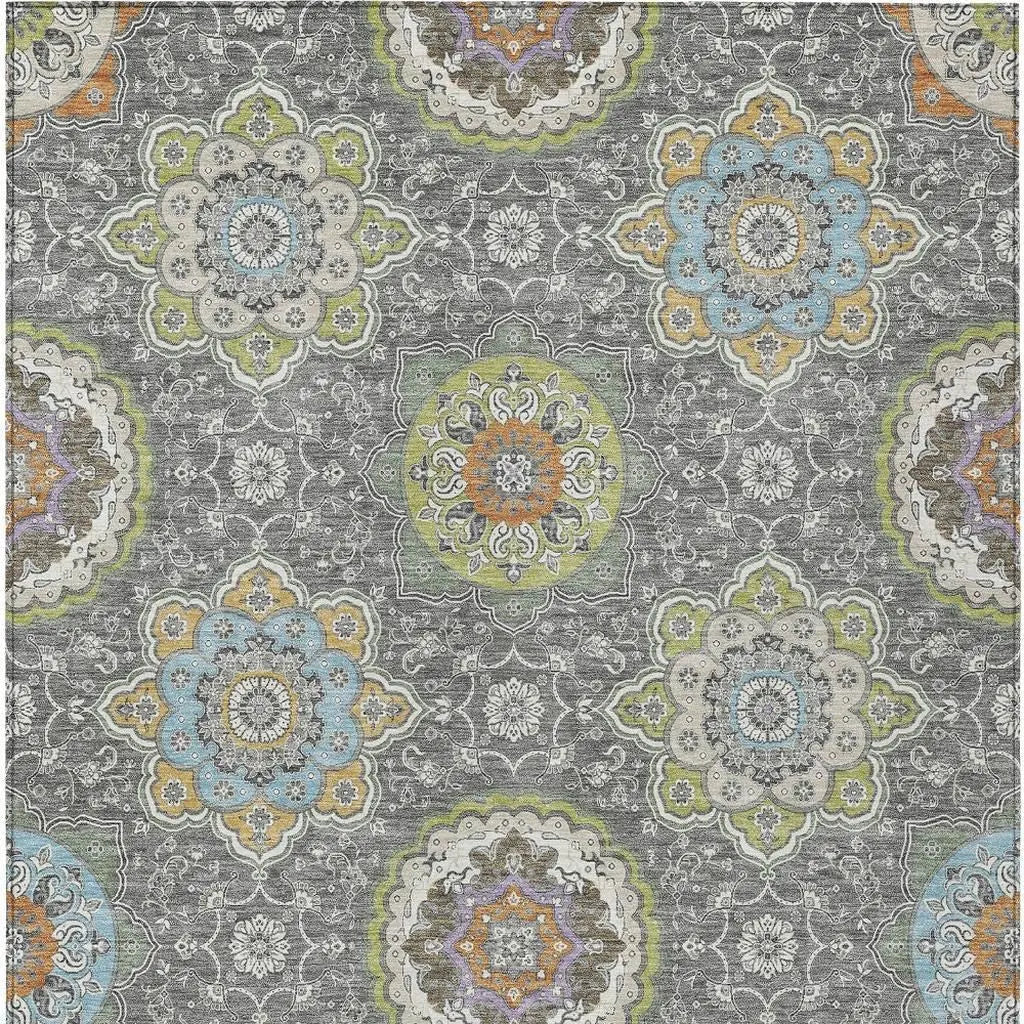 3' X 5' Gray And Brown Floral Medallion Washable Indoor Outdoor Area Rug Homeroots Outdoor