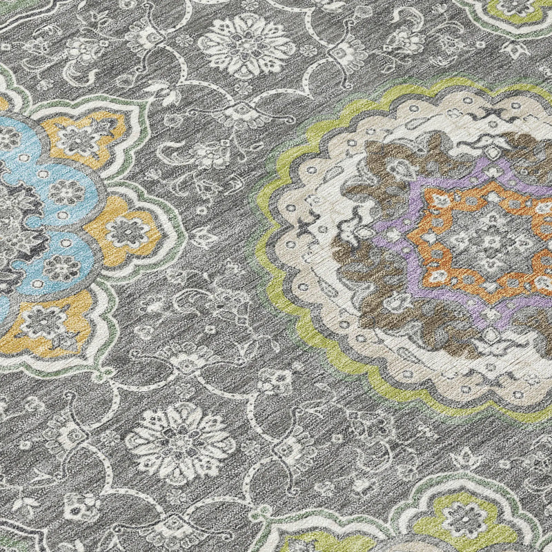3' X 5' Gray And Brown Floral Medallion Washable Indoor Outdoor Area Rug Homeroots Outdoor