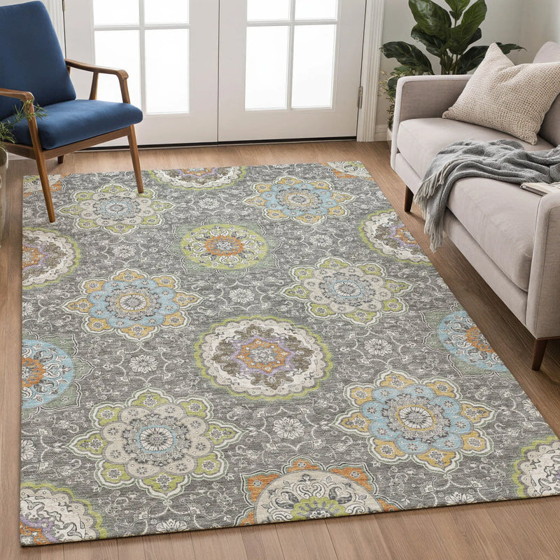 3' X 5' Gray And Brown Floral Medallion Washable Indoor Outdoor Area Rug Homeroots Outdoor