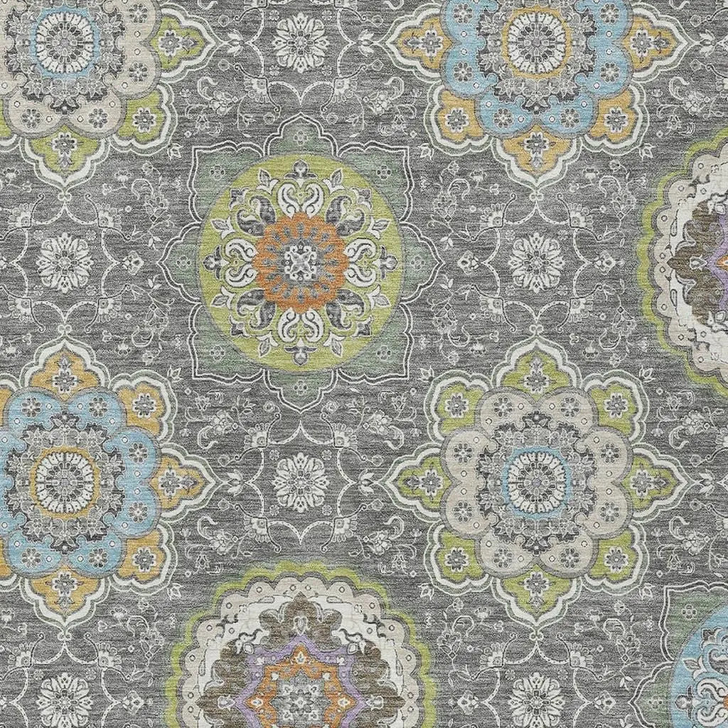 3' X 5' Gray And Brown Floral Medallion Washable Indoor Outdoor Area Rug Homeroots Outdoor