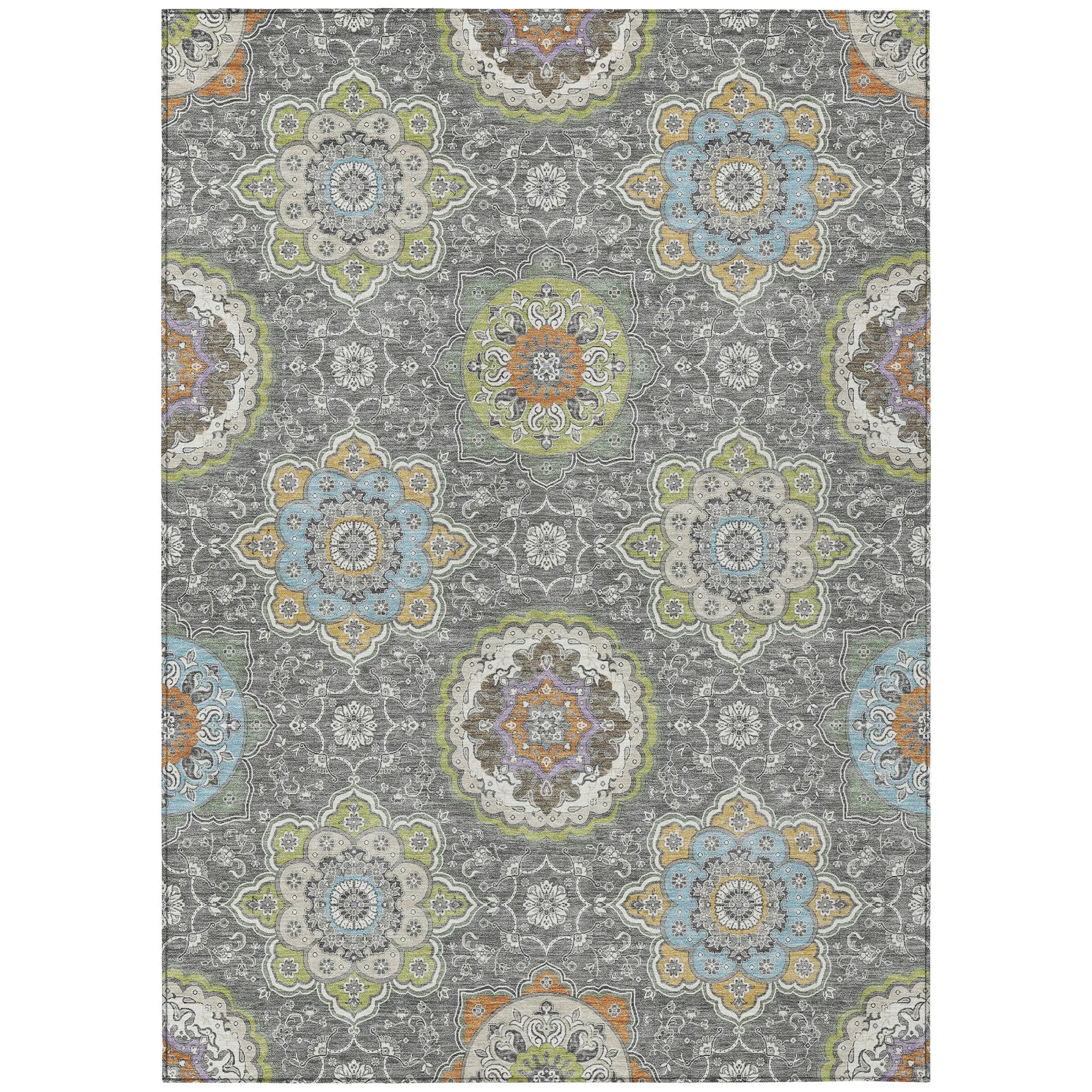3' X 5' Gray And Brown Floral Medallion Washable Indoor Outdoor Area Rug Homeroots Outdoor