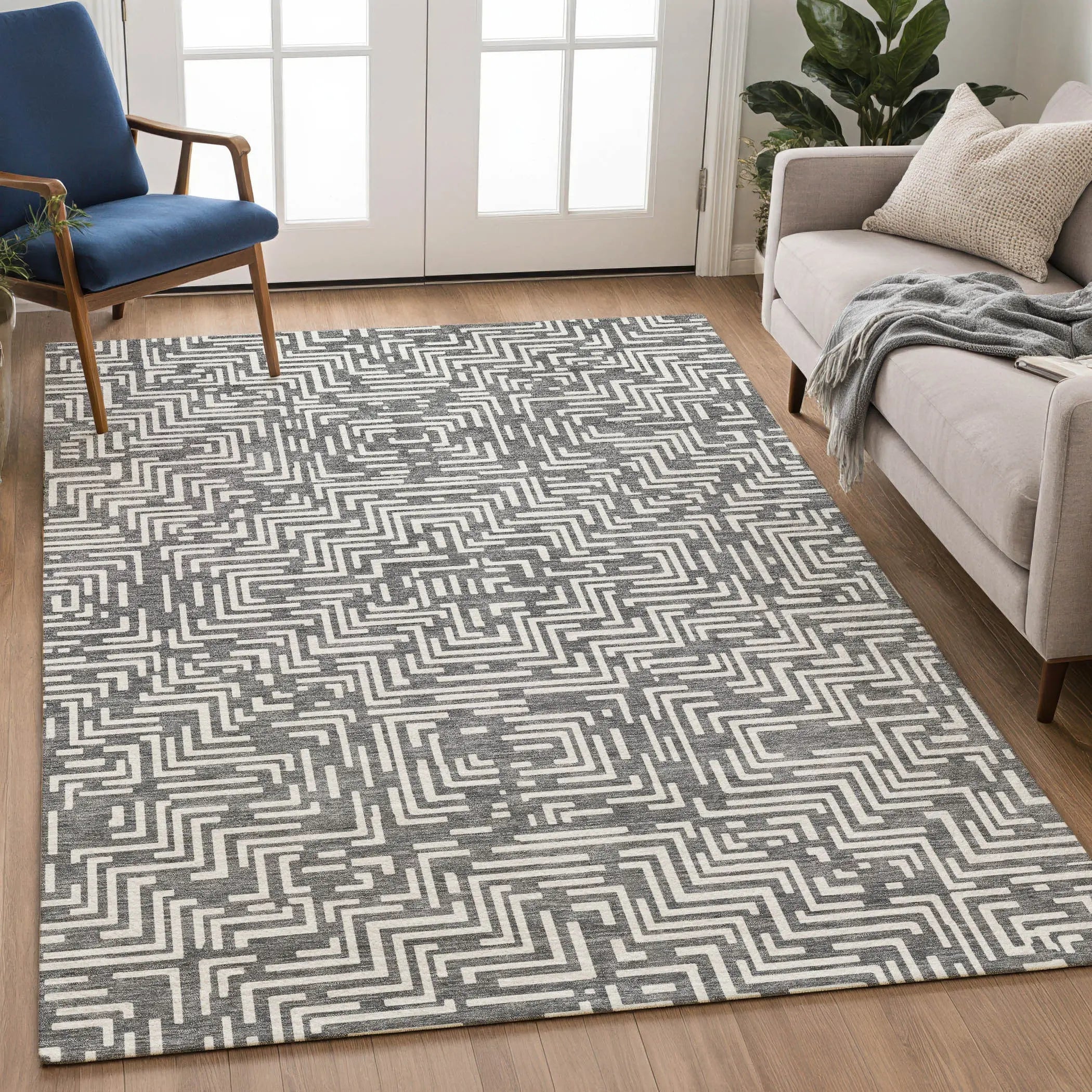 3' X 5' Gray And Brown Geometric Washable Indoor Outdoor Area Rug Homeroots Outdoor