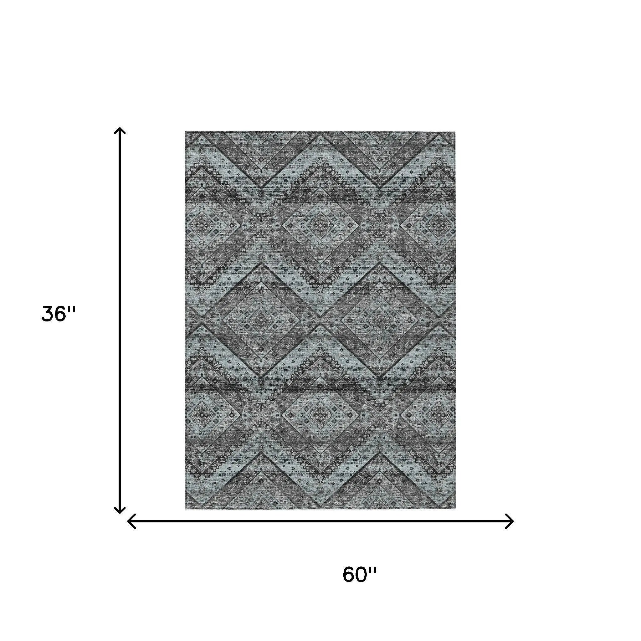 3' X 5' Gray And Brown Tribal Washable Indoor Outdoor Area Rug Homeroots Outdoor