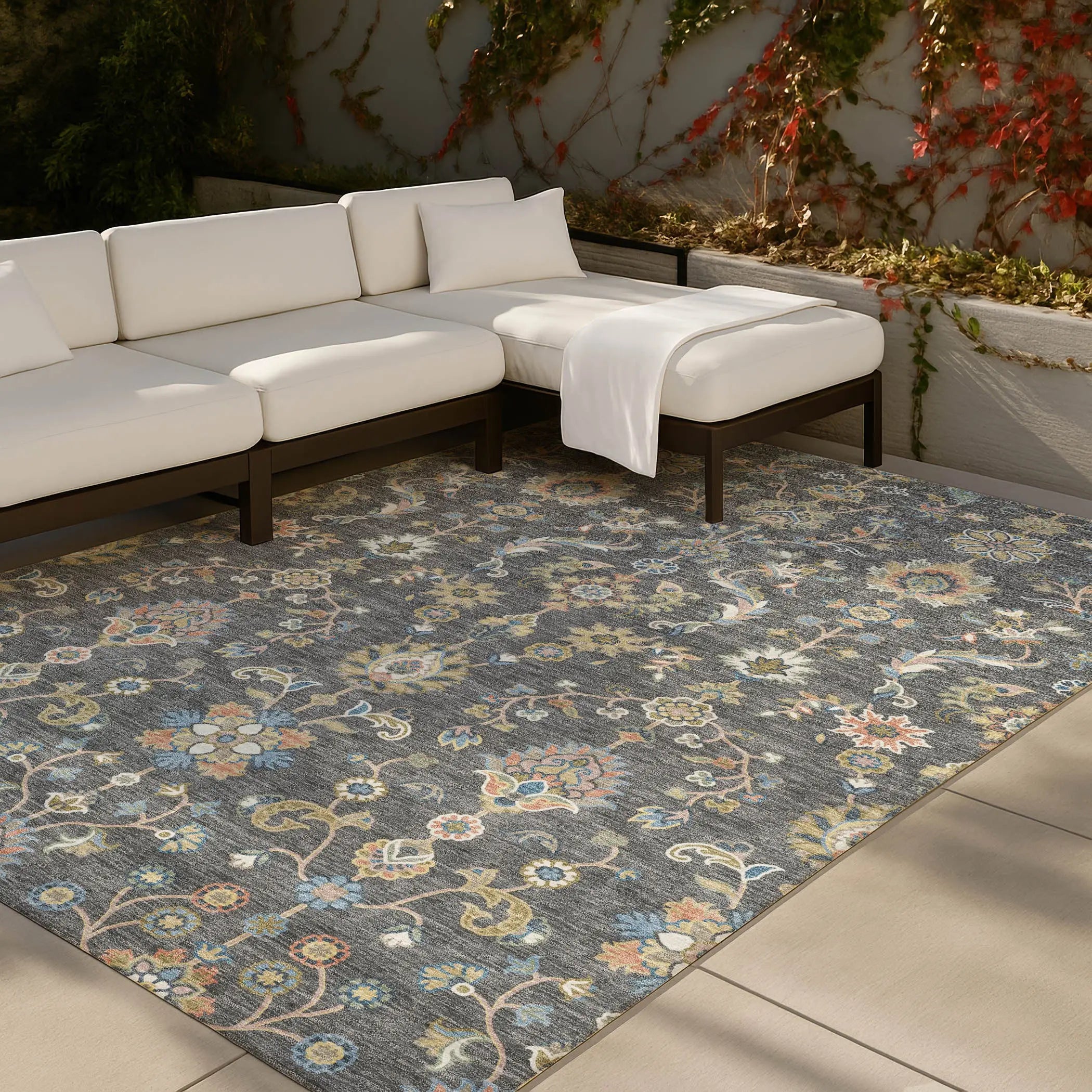 3' X 5' Gray And Denim Blue Abstract Washable Indoor Outdoor Area Rug Homeroots Outdoor