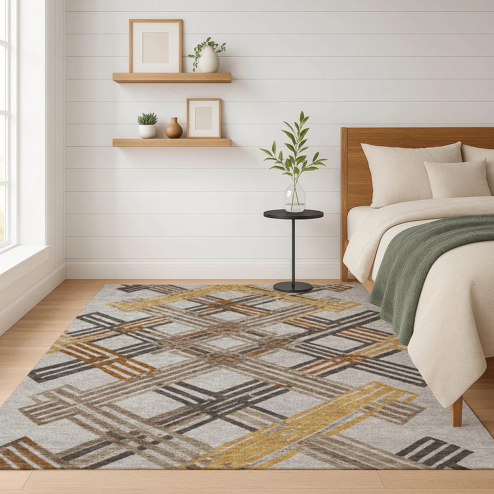 3' X 5' Gray And Gold Geometric Washable Indoor Outdoor Area Rug Homeroots Outdoor