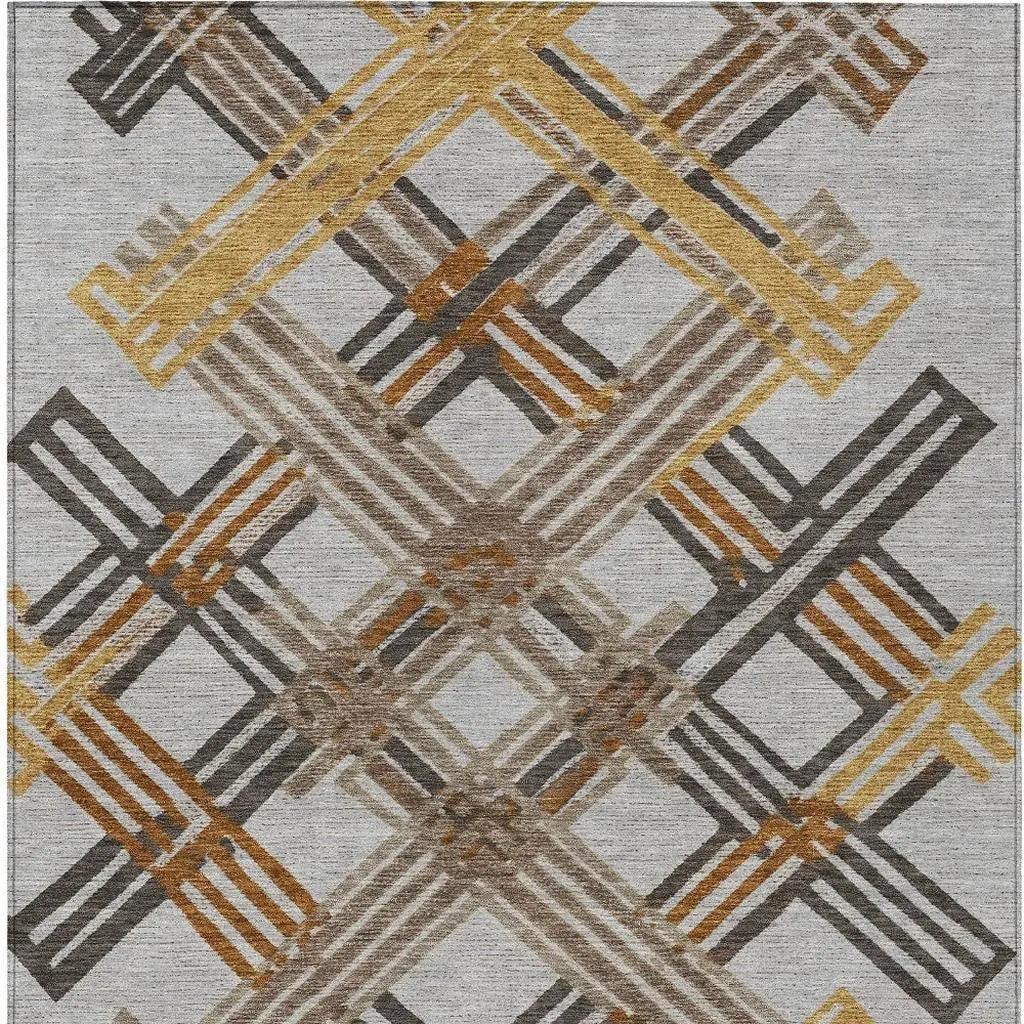 3' X 5' Gray And Gold Geometric Washable Indoor Outdoor Area Rug Homeroots Outdoor