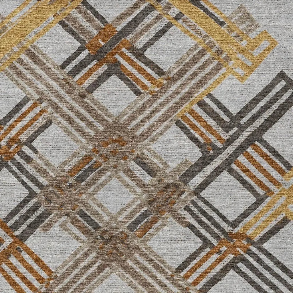 3' X 5' Gray And Gold Geometric Washable Indoor Outdoor Area Rug Homeroots Outdoor