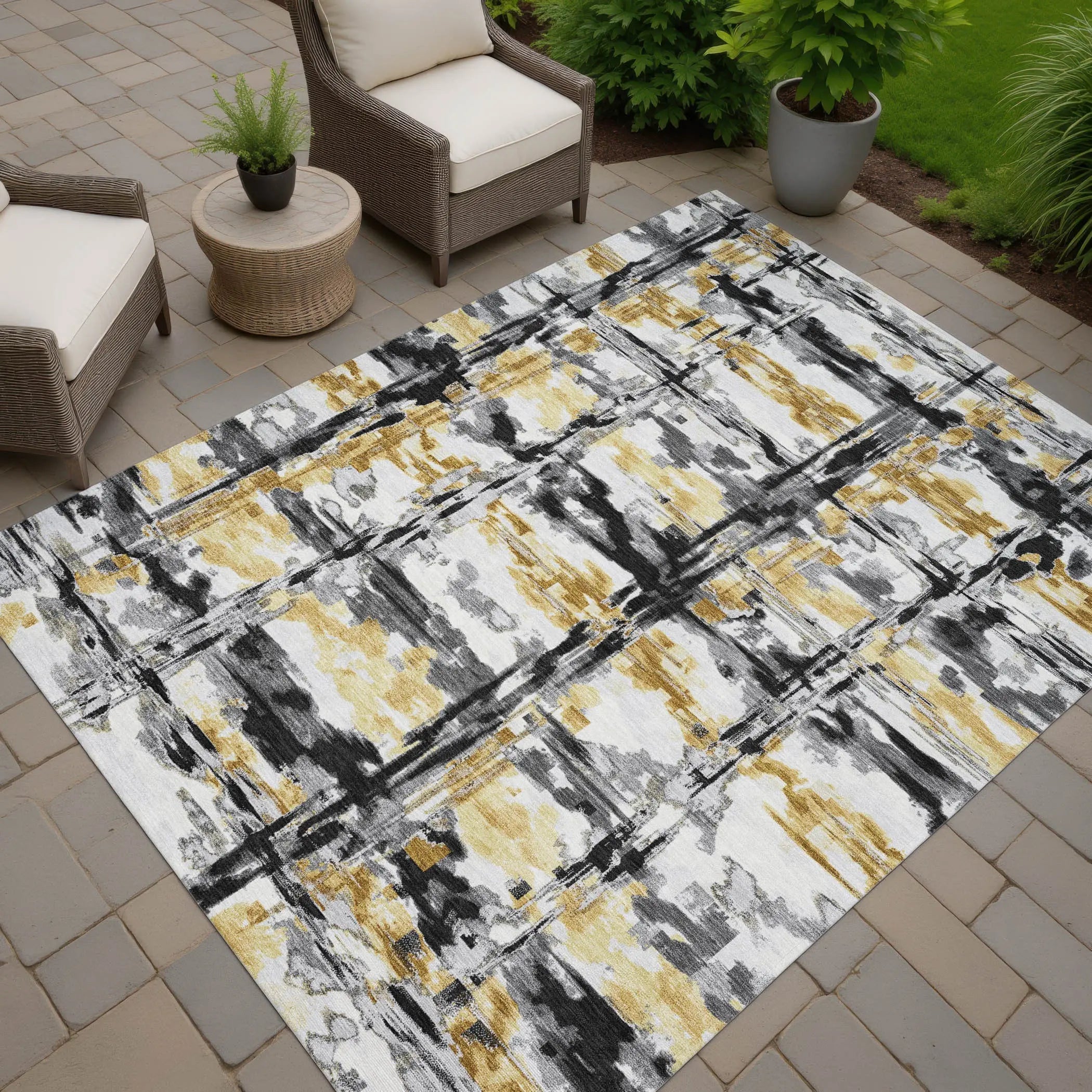 3' X 5' Gray And Granite Gray Abstract Washable Indoor Outdoor Area Rug Homeroots Outdoor