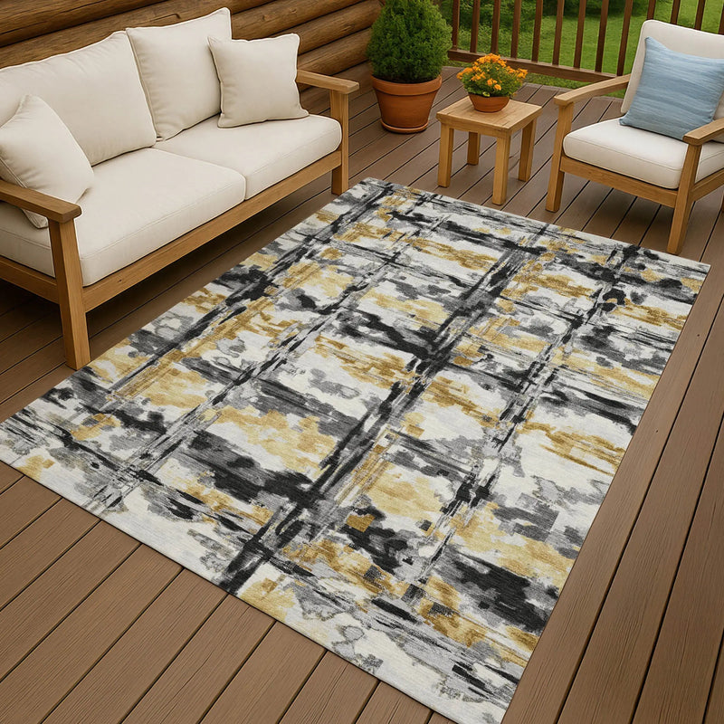 3' X 5' Gray And Granite Gray Abstract Washable Indoor Outdoor Area Rug Homeroots Outdoor