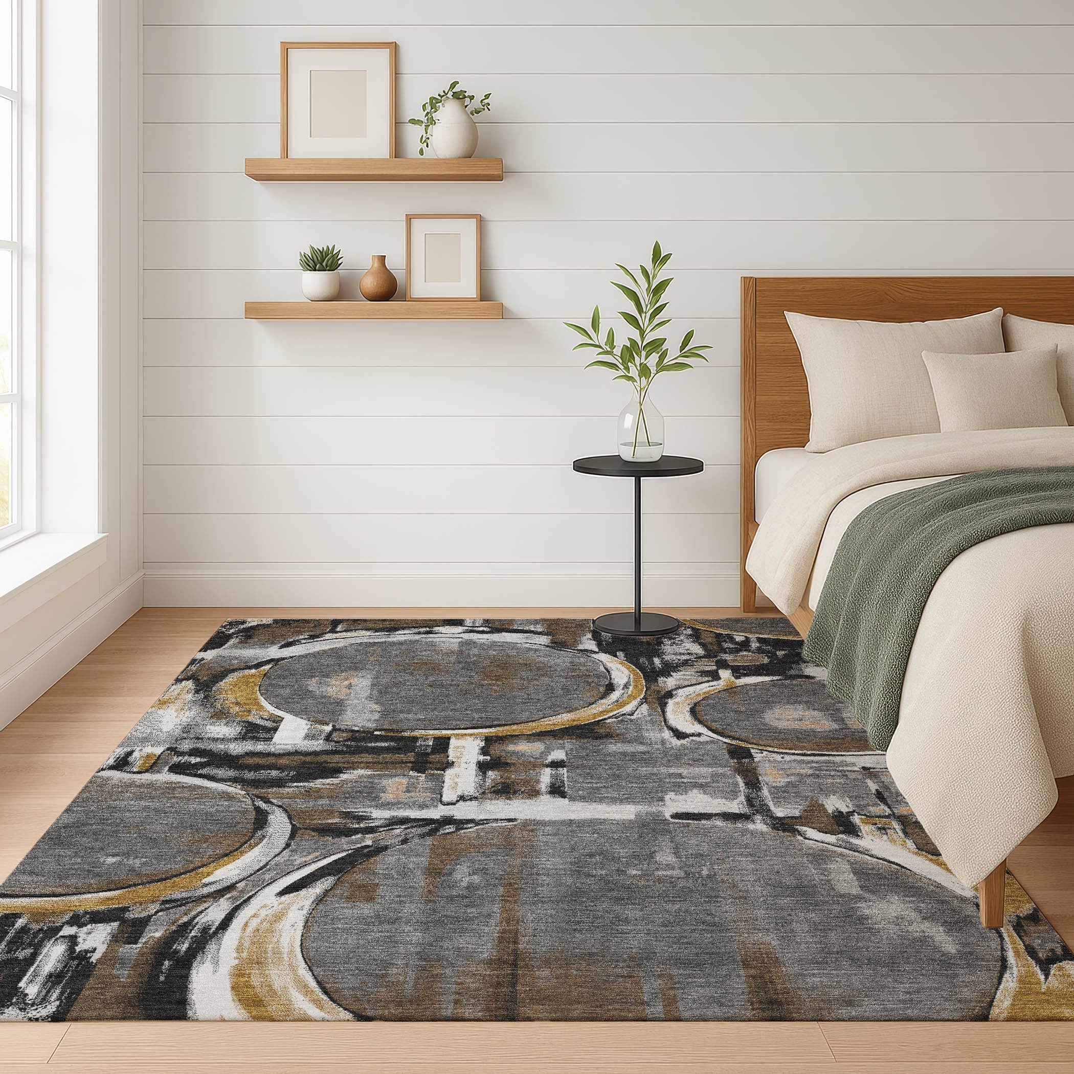 3' X 5' Gray And Graphite Abstract Washable Indoor Outdoor Area Rug Homeroots Outdoor