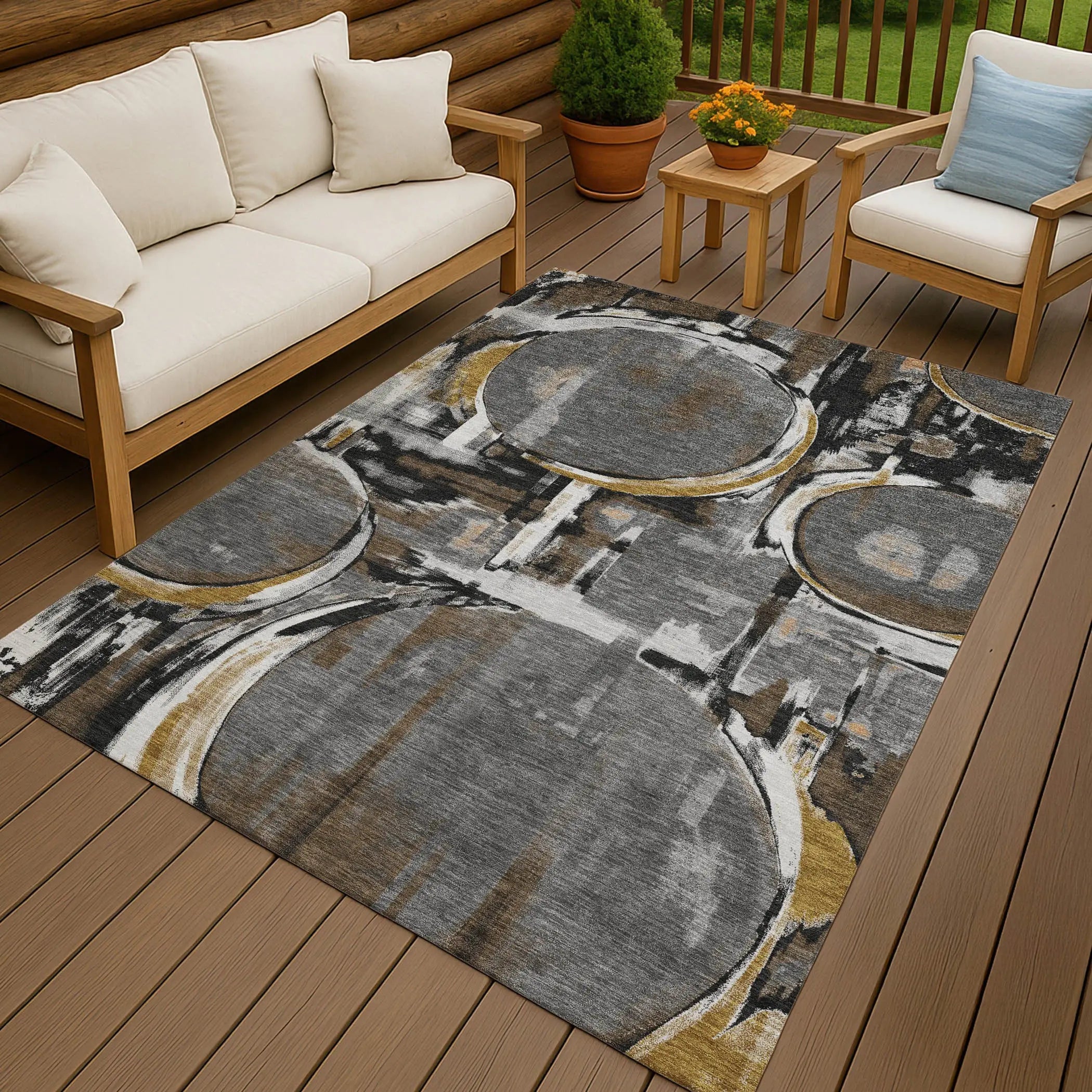 3' X 5' Gray And Graphite Abstract Washable Indoor Outdoor Area Rug Homeroots Outdoor
