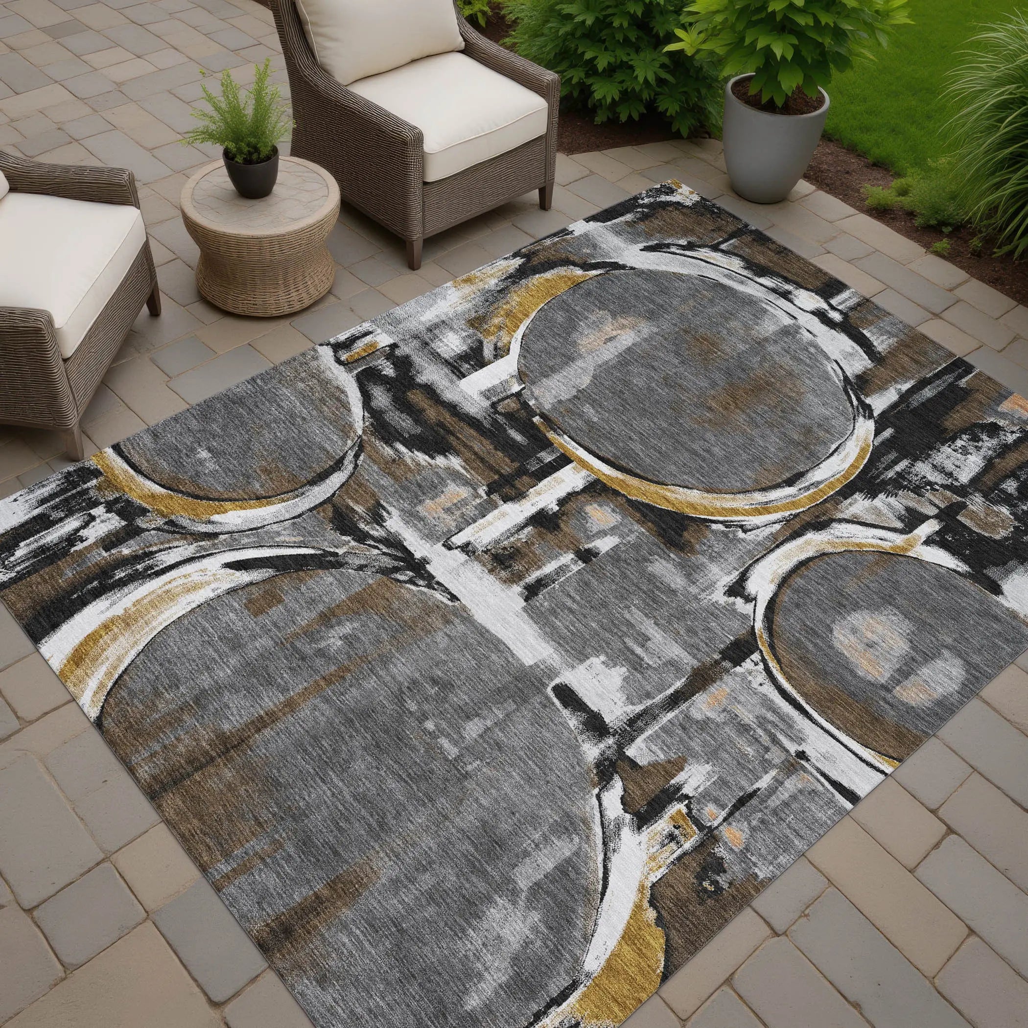 3' X 5' Gray And Graphite Abstract Washable Indoor Outdoor Area Rug Homeroots Outdoor