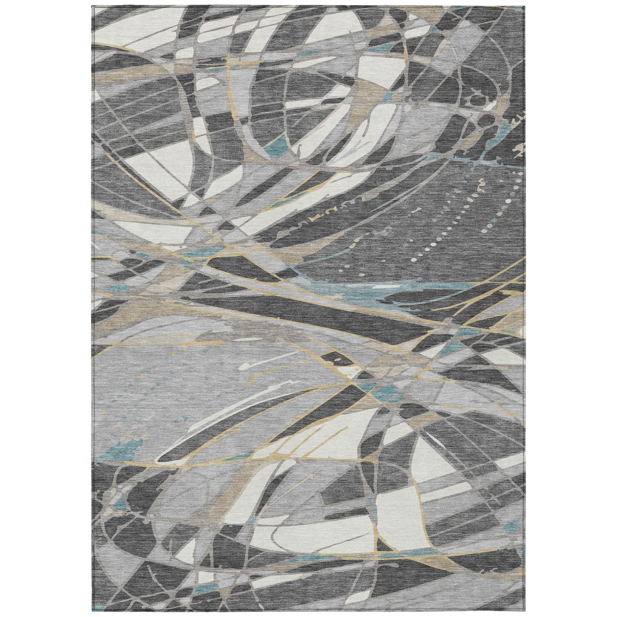 3' X 5' Gray And Graphite Abstract Washable Indoor Outdoor Area Rug Homeroots Outdoor