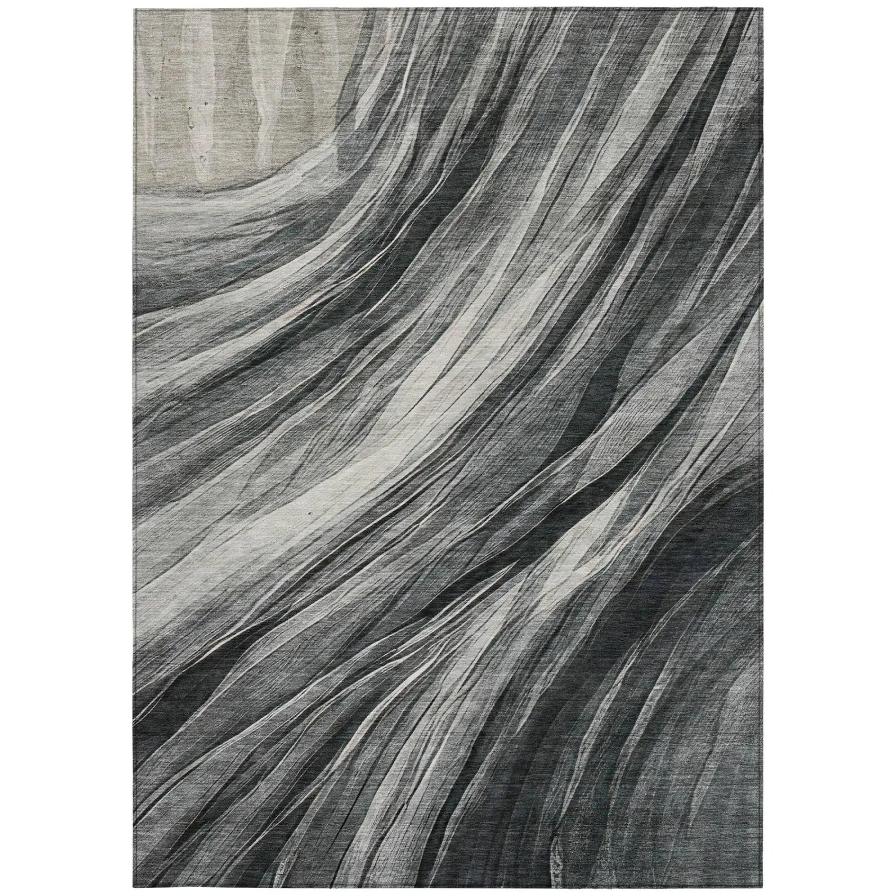 3' X 5' Gray And Graphite Abstract Washable Indoor Outdoor Area Rug Homeroots Outdoor