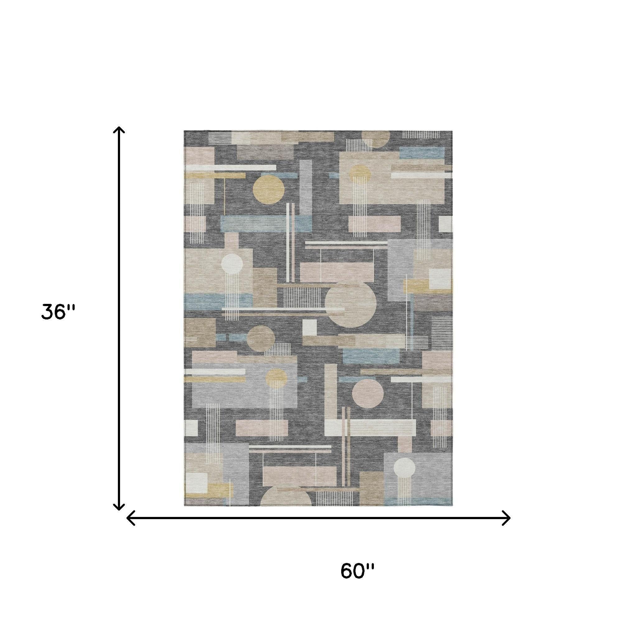3' X 5' Gray And Graphite Geometric Washable Indoor Outdoor Area Rug Homeroots Outdoor