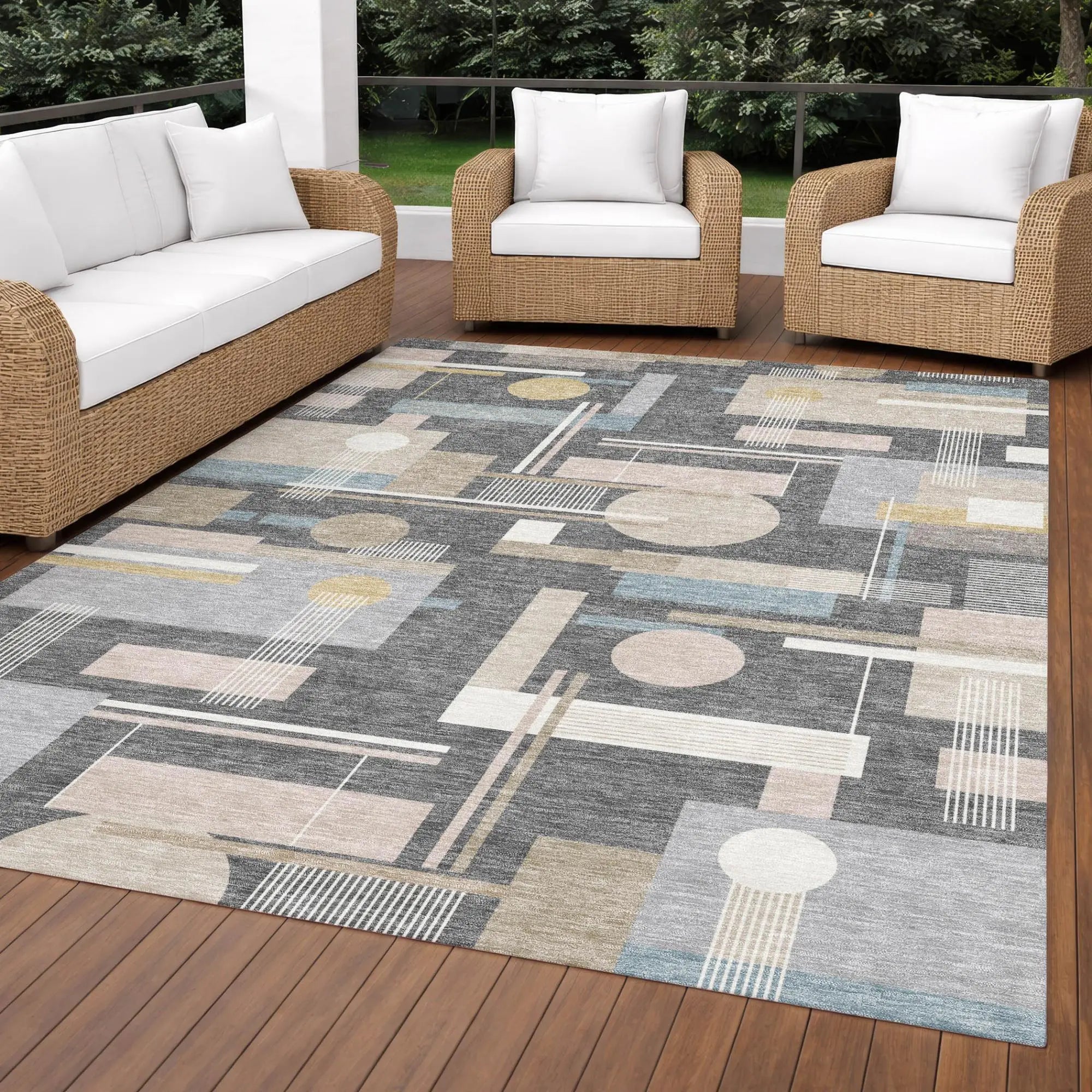 3' X 5' Gray And Graphite Geometric Washable Indoor Outdoor Area Rug Homeroots Outdoor