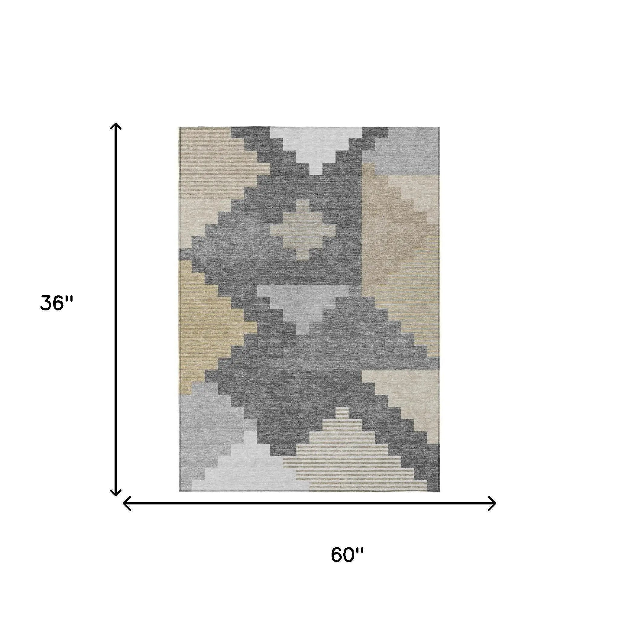 3' X 5' Gray And Graphite Geometric Washable Indoor Outdoor Area Rug Homeroots Outdoor