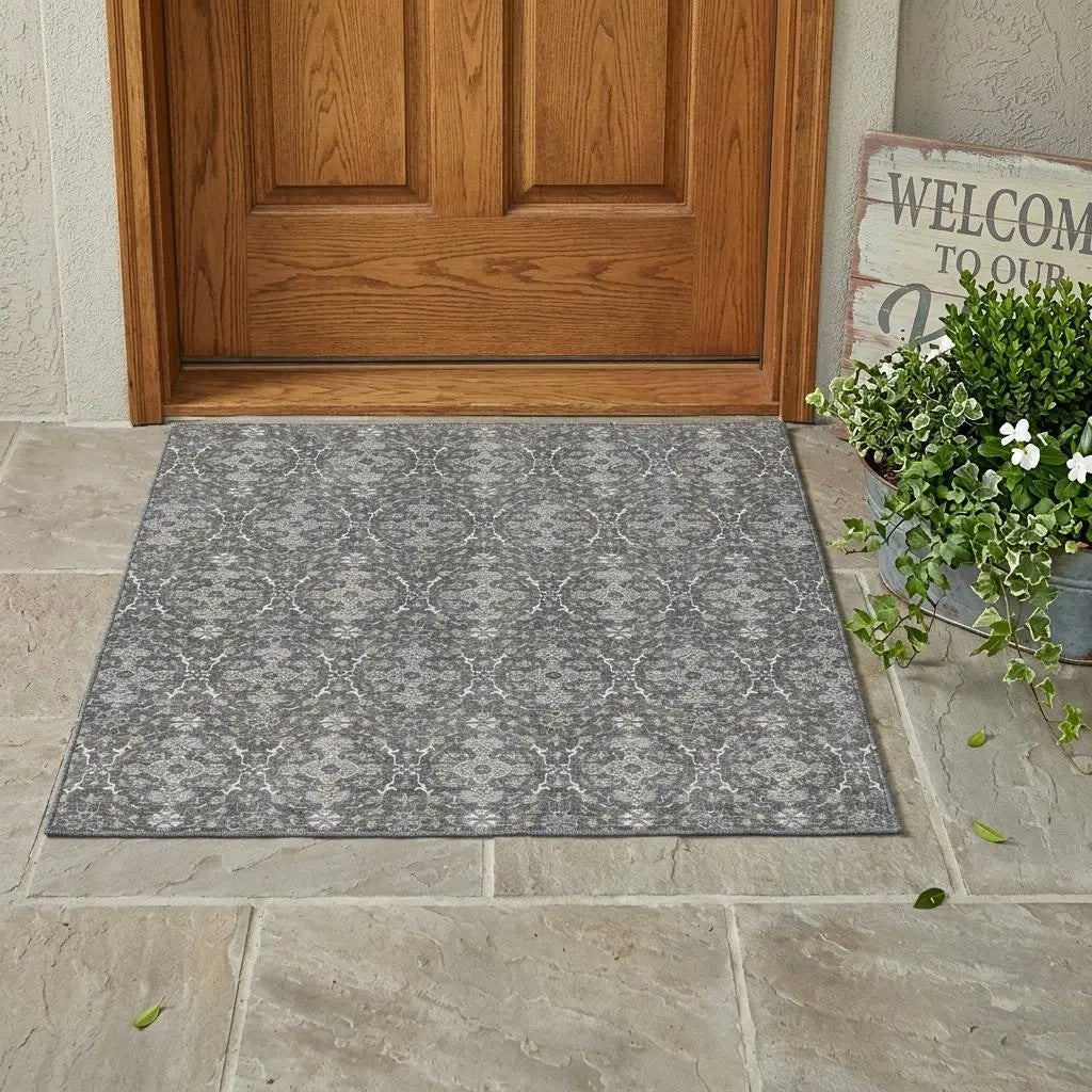 3' X 5' Gray And Graphite Oriental Washable Indoor Outdoor Area Rug Homeroots Outdoor