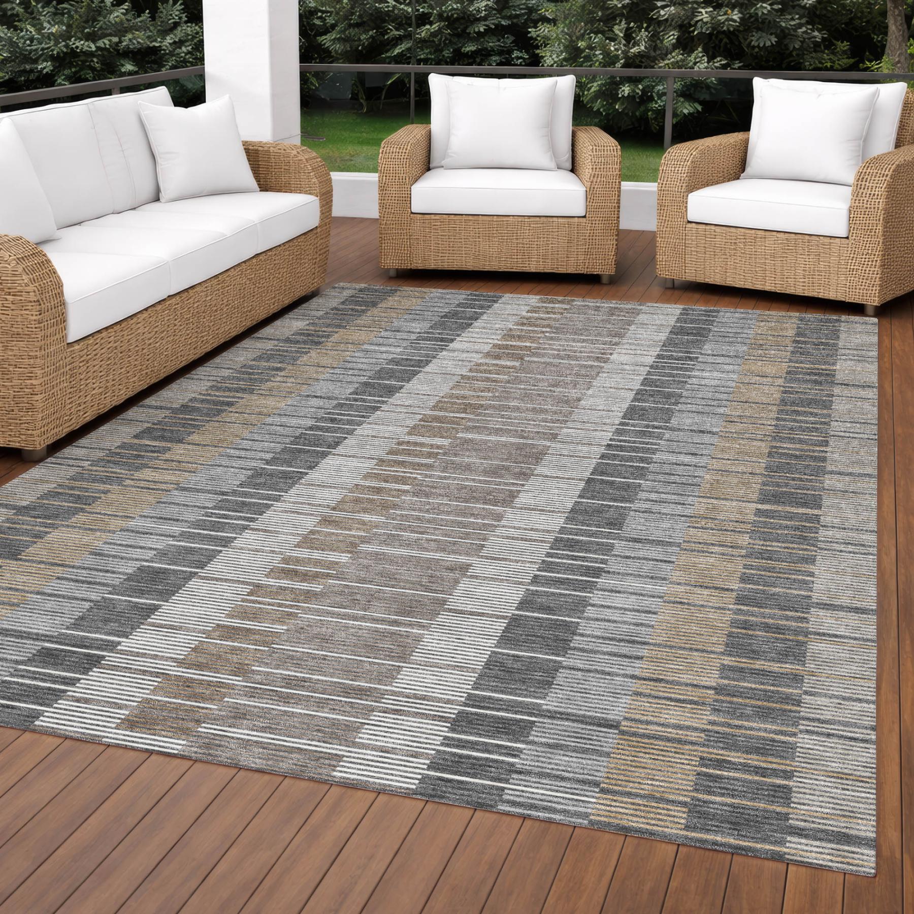 3' X 5' Gray And Graphite Striped Washable Indoor Outdoor Area Rug Homeroots Outdoor