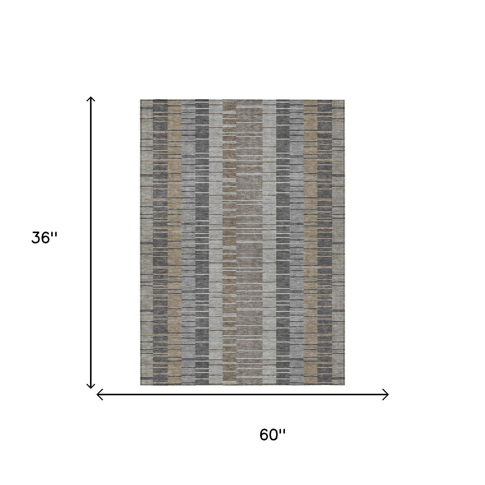 3' X 5' Gray And Graphite Striped Washable Indoor Outdoor Area Rug Homeroots Outdoor