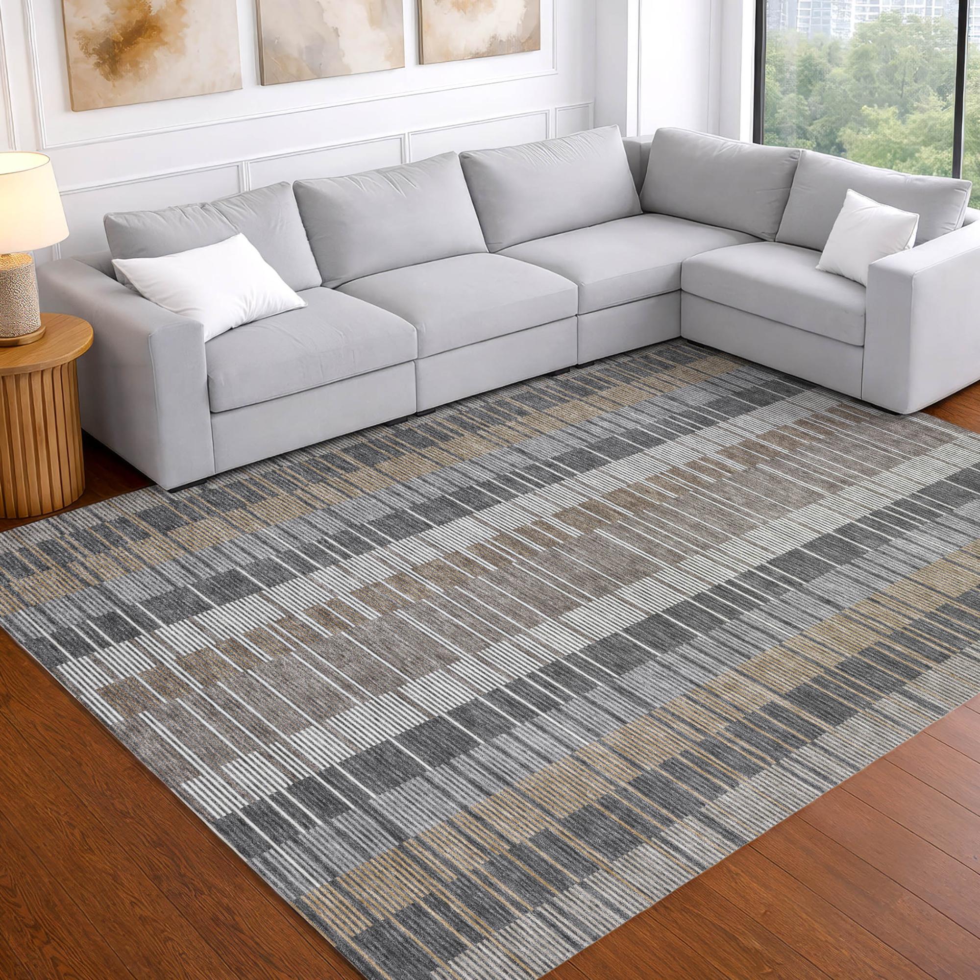 3' X 5' Gray And Graphite Striped Washable Indoor Outdoor Area Rug Homeroots Outdoor