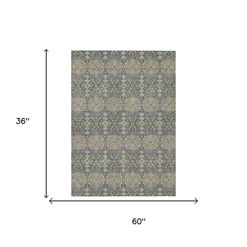 3' X 5' Gray And Graphite Striped Washable Indoor Outdoor Area Rug Homeroots Outdoor