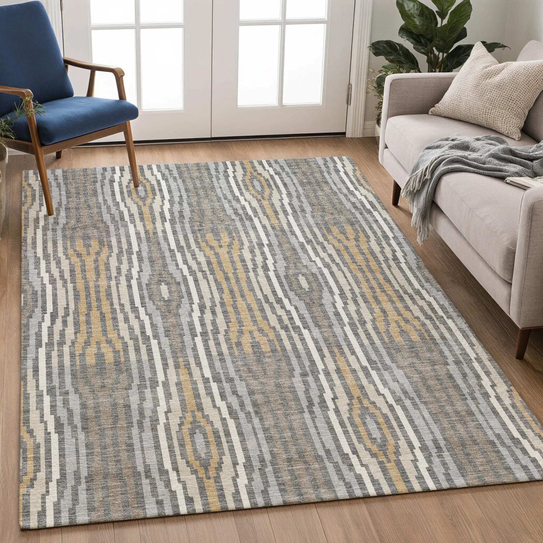3' X 5' Gray And Ivory Abstract Washable Indoor Outdoor Area Rug Homeroots Outdoor