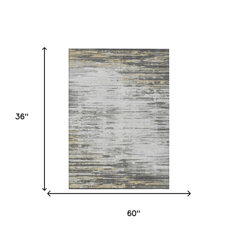 3' X 5' Gray And Ivory Abstract Washable Indoor Outdoor Area Rug Homeroots Outdoor