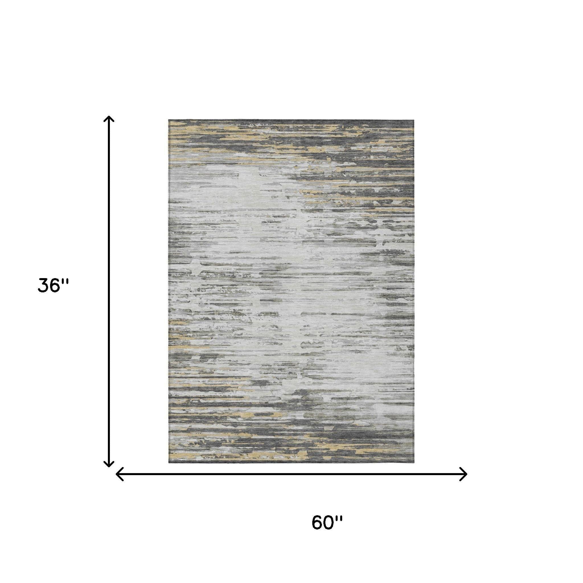 3' X 5' Gray And Ivory Abstract Washable Indoor Outdoor Area Rug Homeroots Outdoor