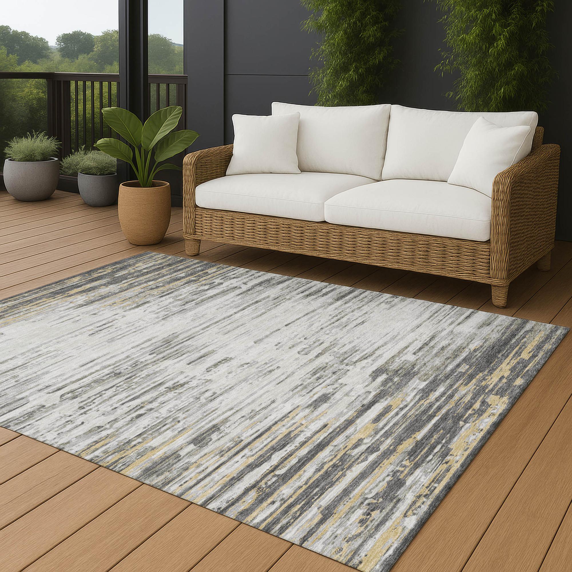 3' X 5' Gray And Ivory Abstract Washable Indoor Outdoor Area Rug Homeroots Outdoor