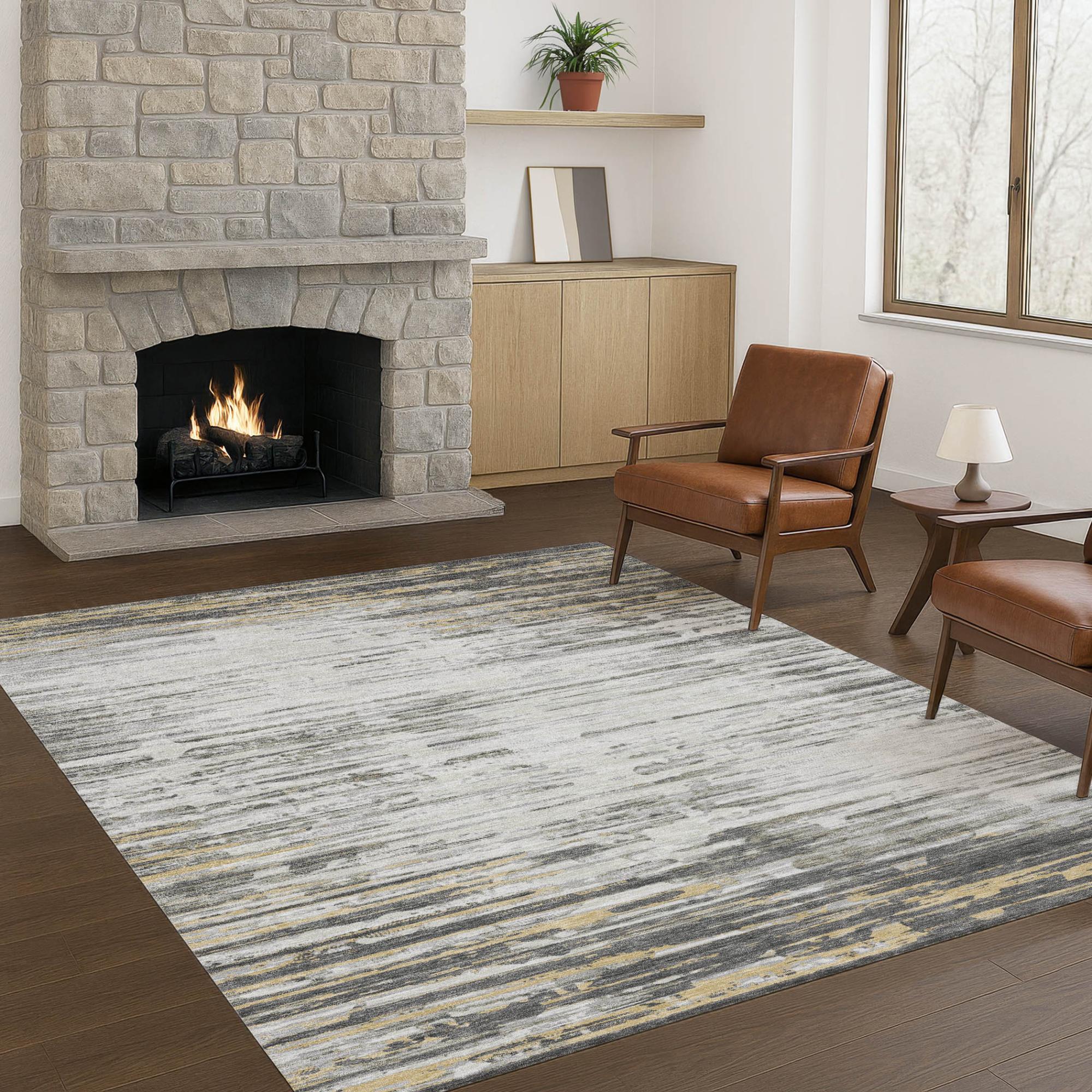 3' X 5' Gray And Ivory Abstract Washable Indoor Outdoor Area Rug Homeroots Outdoor