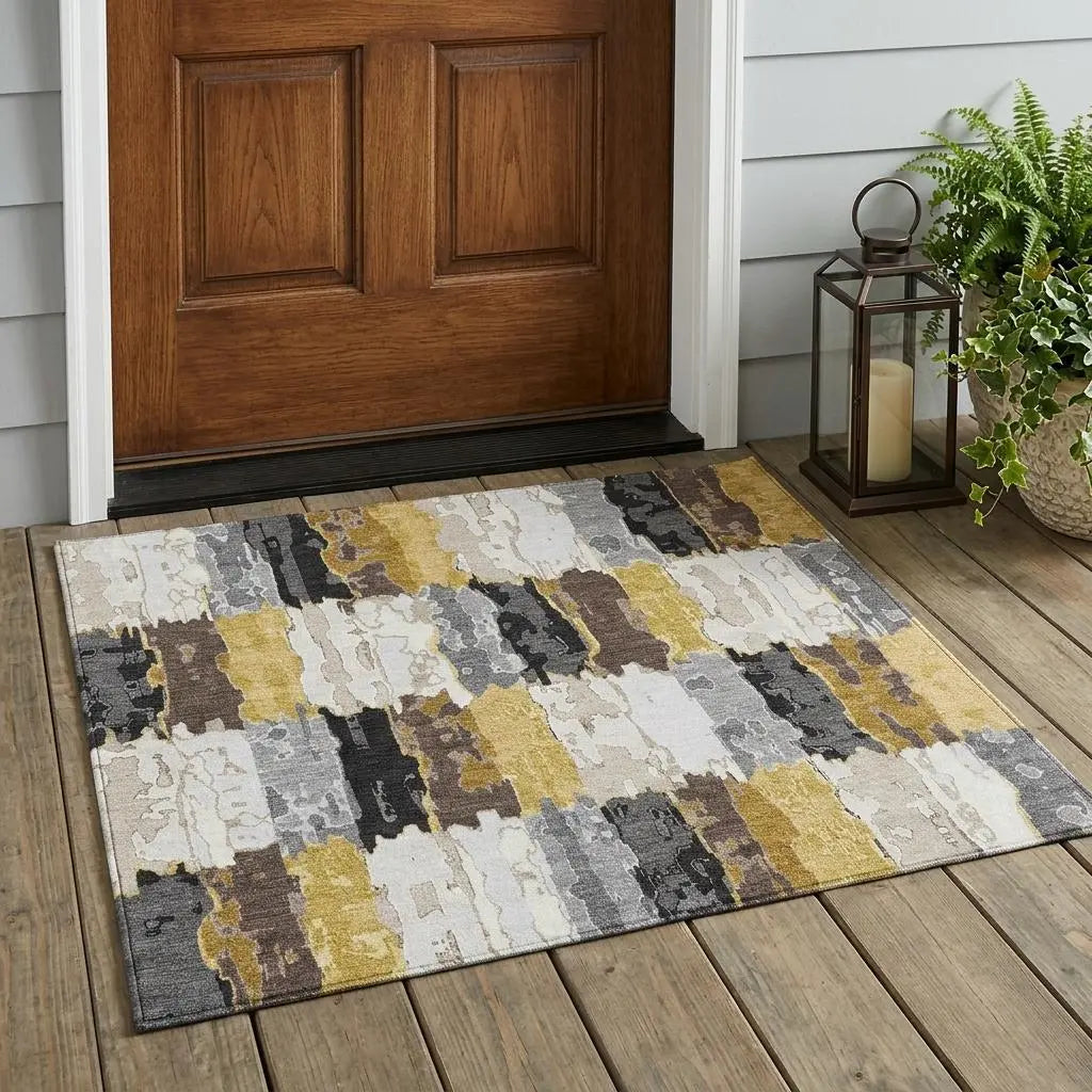 3' X 5' Gray And Linen Abstract Washable Indoor Outdoor Area Rug Homeroots Outdoor