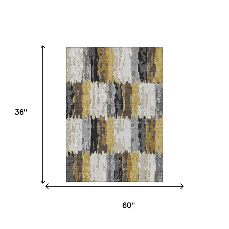 3' X 5' Gray And Linen Abstract Washable Indoor Outdoor Area Rug Homeroots Outdoor