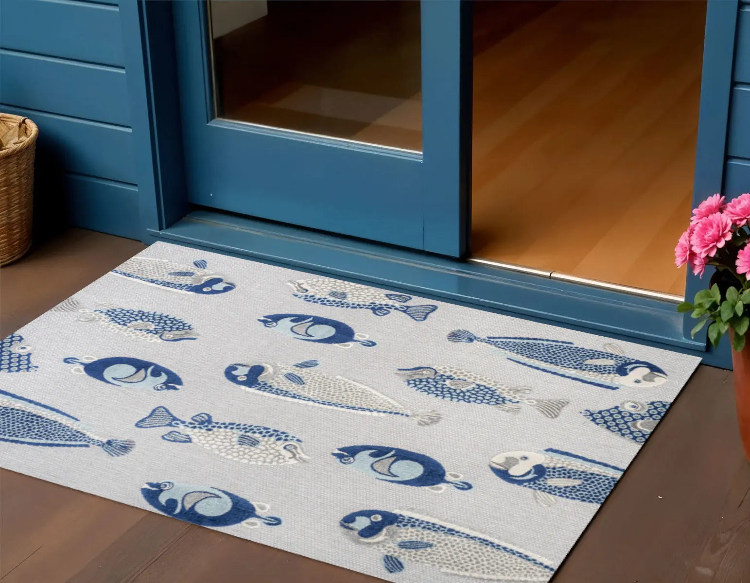 3' X 5' Gray And Navy Blue Animal Print Indoor Outdoor Area Rug Homeroots Outdoor