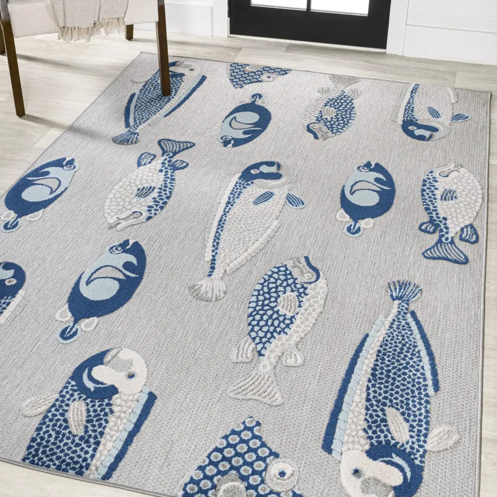 3' X 5' Gray And Navy Blue Animal Print Indoor Outdoor Area Rug Homeroots Outdoor