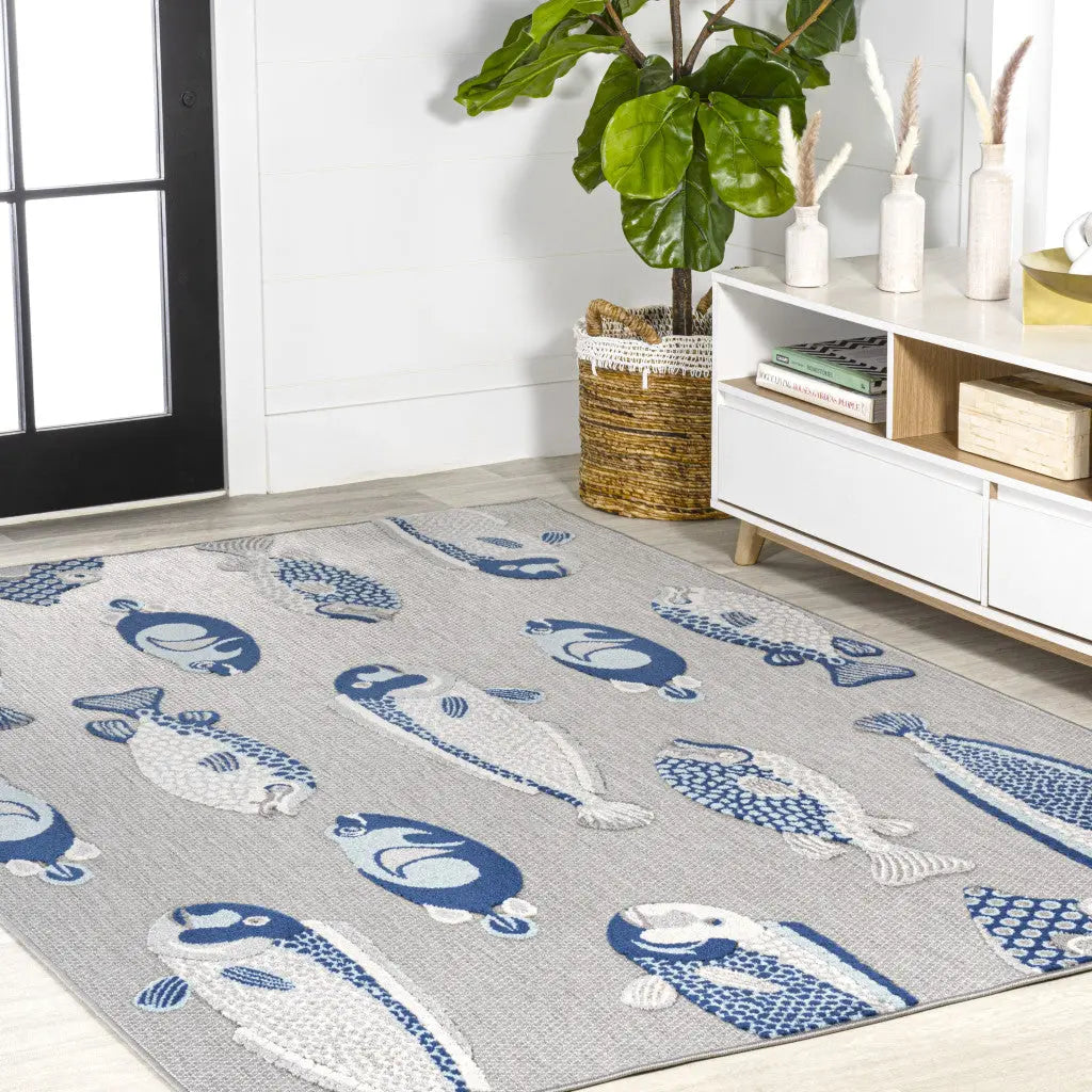 3' X 5' Gray And Navy Blue Animal Print Indoor Outdoor Area Rug Homeroots Outdoor