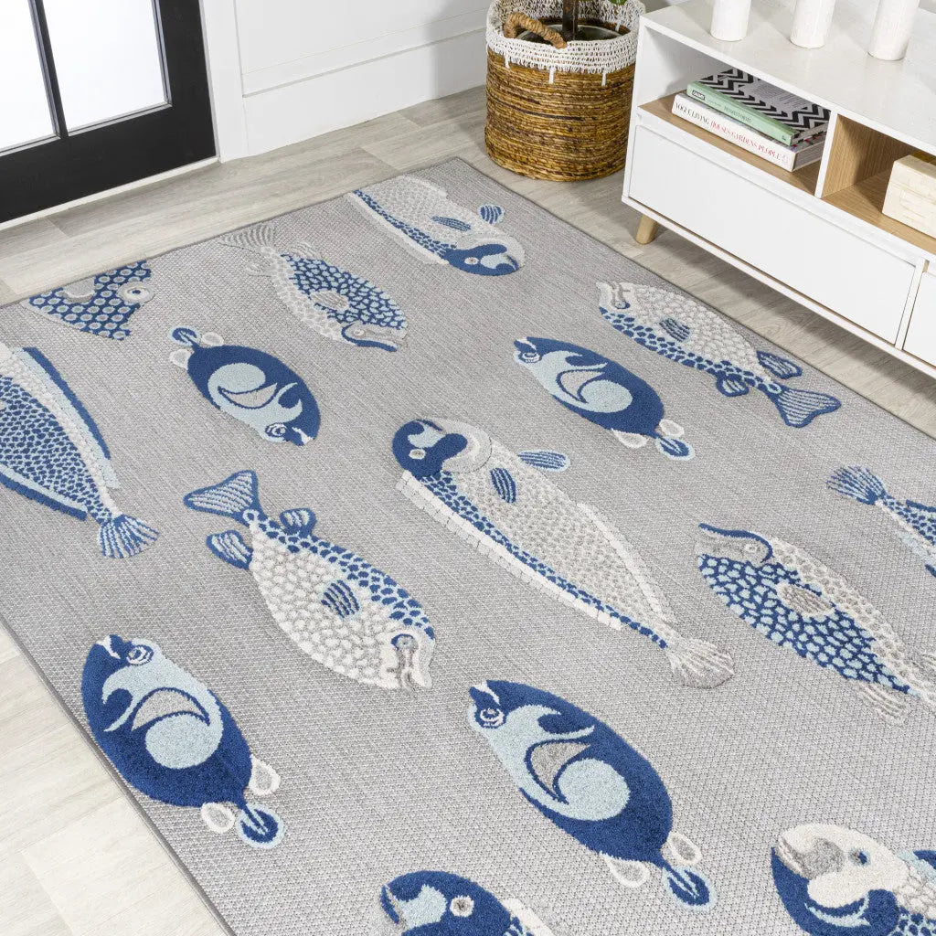 3' X 5' Gray And Navy Blue Animal Print Indoor Outdoor Area Rug Homeroots Outdoor