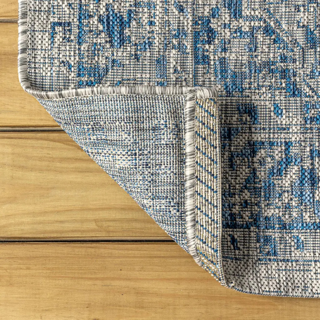 3' X 5' Gray And Navy Blue Medallion Indoor Outdoor Area Rug Homeroots Outdoor