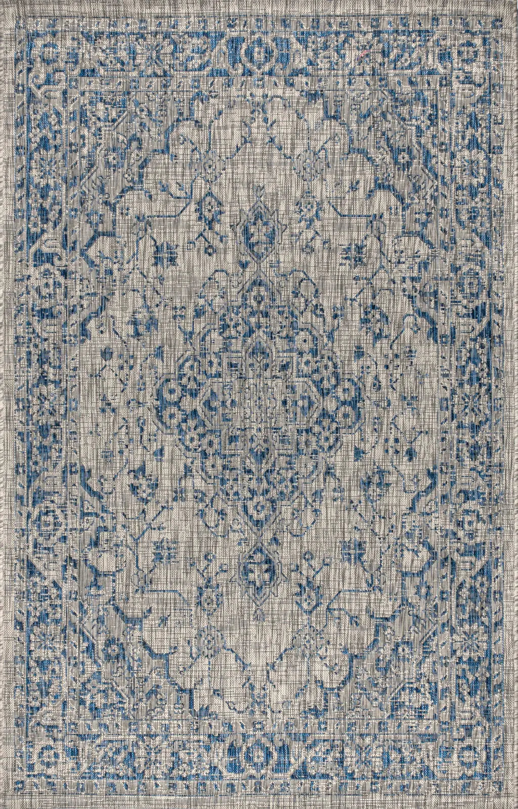 3' X 5' Gray And Navy Blue Medallion Indoor Outdoor Area Rug Homeroots Outdoor