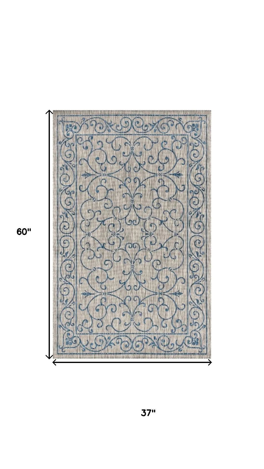 3' X 5' Gray And Navy Blue Medallion Indoor Outdoor Area Rug Homeroots Outdoor
