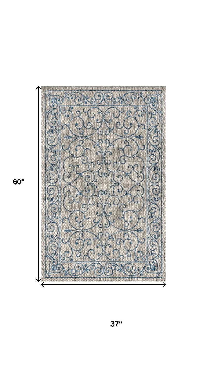 3' X 5' Gray And Navy Blue Medallion Indoor Outdoor Area Rug Homeroots Outdoor