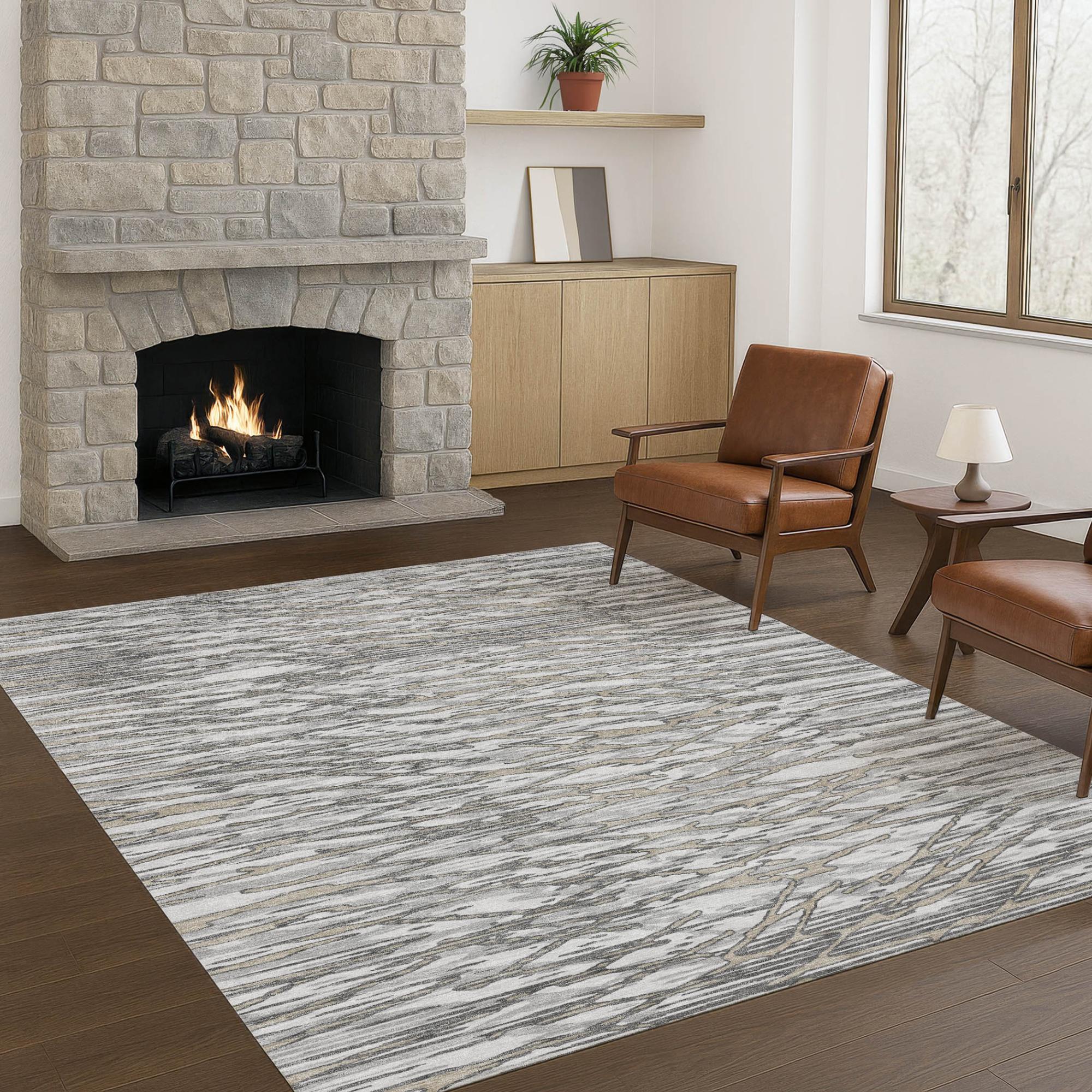 3' X 5' Gray And Pewter Abstract Washable Indoor Outdoor Area Rug Homeroots Outdoor