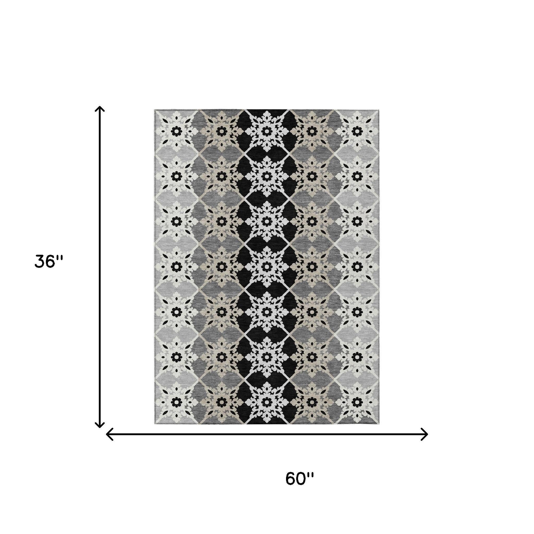 3' X 5' Gray And Pewter Floral Medallion Washable Indoor Outdoor Area Rug Homeroots Outdoor