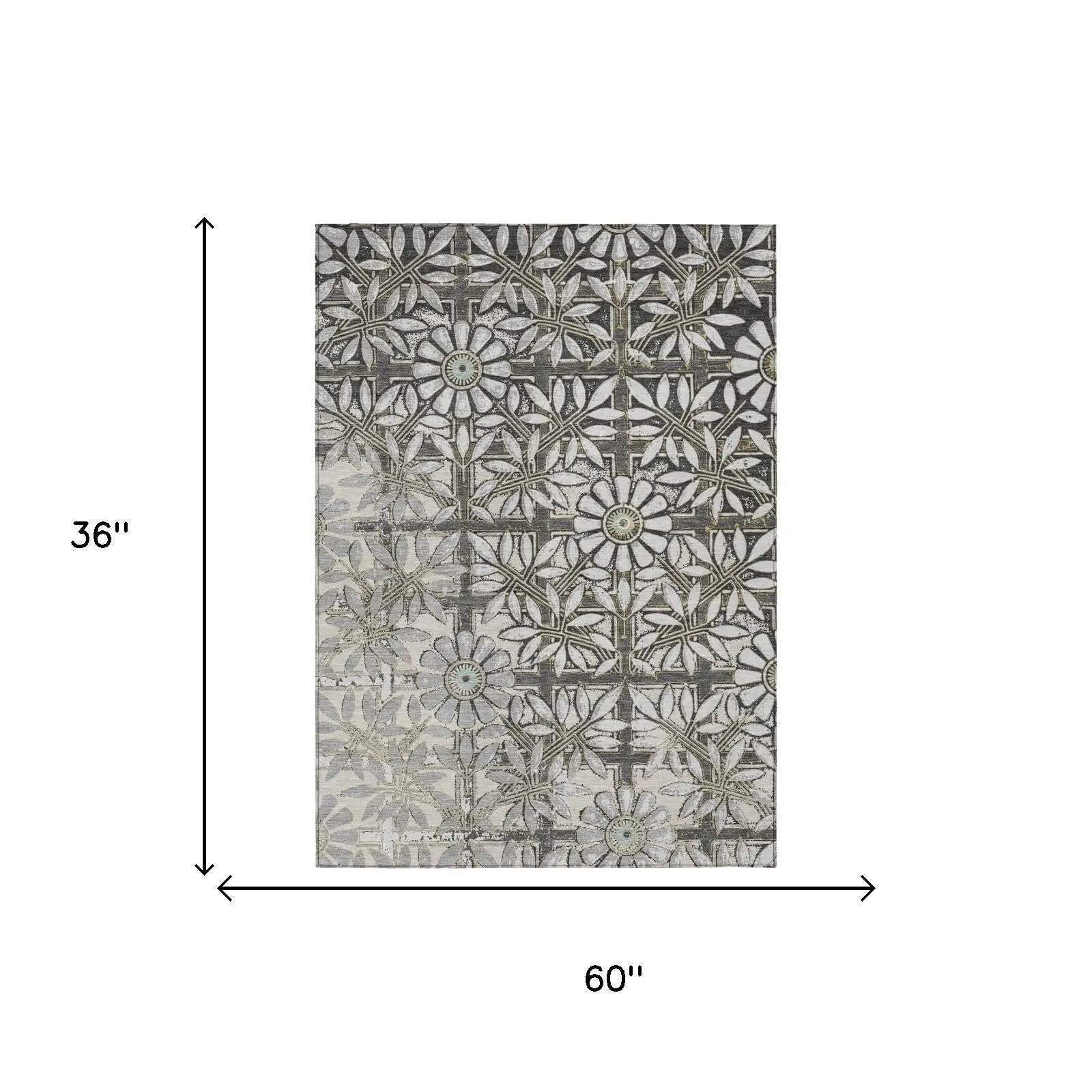 3' X 5' Gray And Pewter Floral Washable Indoor Outdoor Area Rug Homeroots Outdoor