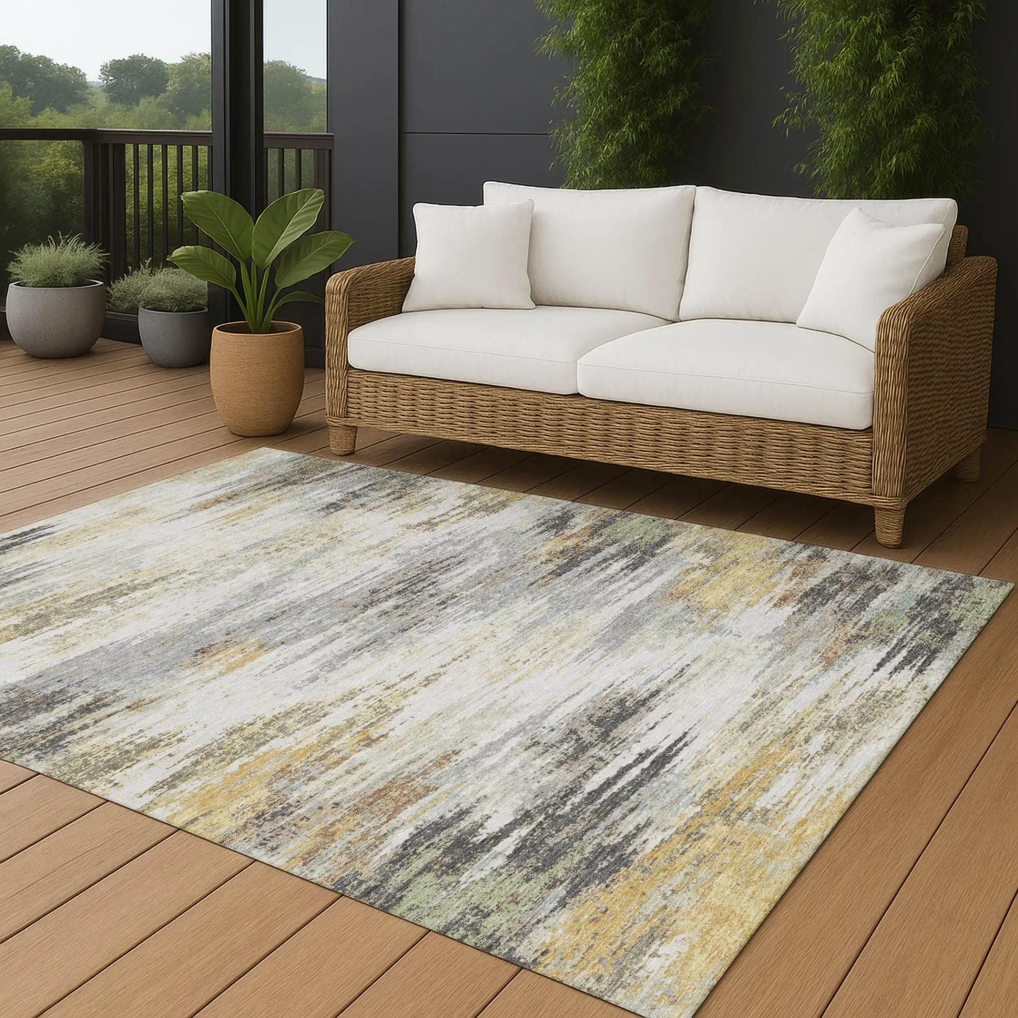 3' X 5' Gray And Silver Abstract Washable Indoor Outdoor Area Rug Homeroots Outdoor