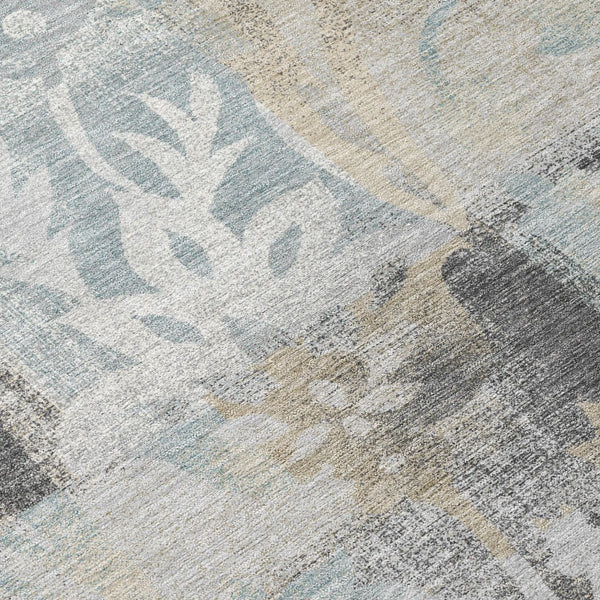 3' X 5' Gray And Silver Botanical Leaves Washable Indoor Outdoor Area Rug Homeroots Outdoor